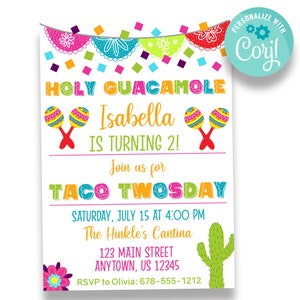 EDITABLE Taco Twosday Birthday Invitation | Holy Guacamole Second Birthday Invitation |. Printable Fiesta Themed Birthday Invite | INV153