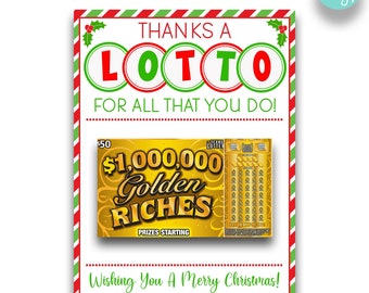 編集可能なクリスマス宝くじチケットギフトカードホルダー | サンクス・ア・ロト・クリスマス宝くじチケットホルダー | 印刷可能なロトギフトタグ