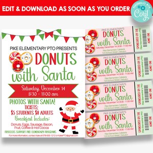 EDITABLE Donuts with Santa Flyer | Breakfast With Santa Flyer with Bonus Tickets | Christmas Breakfast Fundraiser