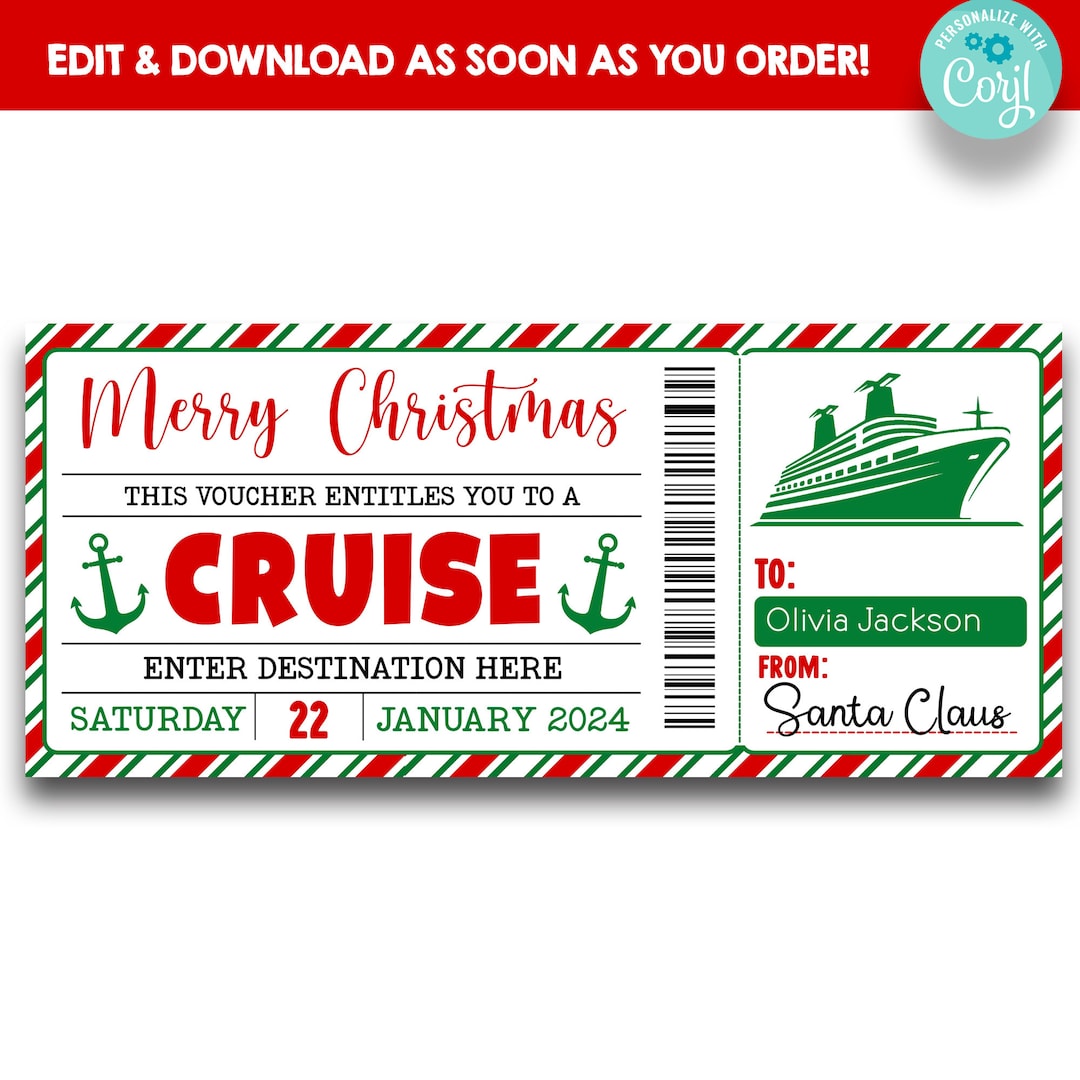 EDITABLE Christmas Cruise Trip Ticket Cruise Gift Certificate Template