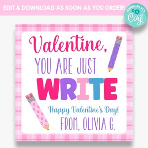 EDITIERBAR Sie sind nur Valentinstag Favor Tags schreiben | Druckbare Valentinstags-Leckerei-Etiketten für Kinder | Schul-Valentinskarten