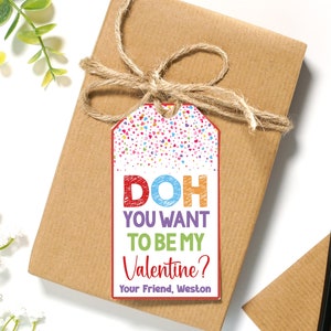 EDITABLE Doh Quieres ser mis etiquetas de regalo para niños de San Valentín / Etiqueta de favor de San Valentín de Play Doh / San Valentín de clase imprimible / San Valentín sin comida