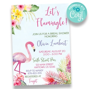 EDITABLE Let's Flamingle Bridal Shower Invitation | Flamingo Shower Invitations | Printable Tropical Bridal Shower Invite | INV152