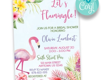 EDITABLE Let's Flamingle Bridal Shower Invitation | Flamingo Shower Invitations | Printable Tropical Bridal Shower Invite | INV152