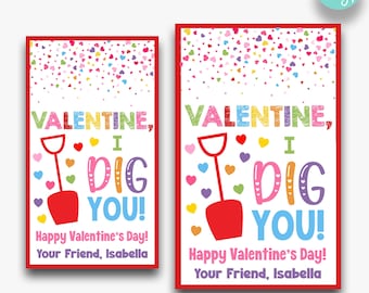 EDITABLE I Dig You Valentine's Day Treat Tag | Beach Shovel Valentine Gift Tag | Printable Class Valentines | Non-Food Valentine | 2 Sizes