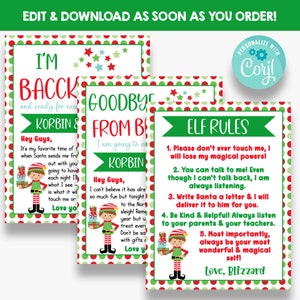 EDITABLE Boy Elf Hello I&#39;m Back Christmas Set | Elf Welcome & Goodbye Printable | Elf Rules Sign | Boy Elf Printable