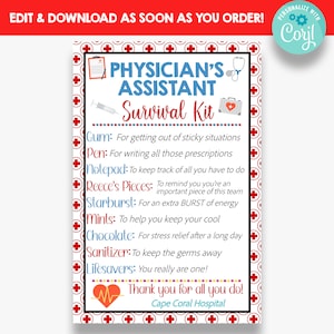 EDITABLE Physician Assistant&#39;s Survival Kit Tag | Staff Appreciation Gift Idea | PA Survival Kit Gift Tags | PrintablE Gift Tag