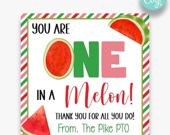 EDITABLE You Are One in a Melon Square Gift Tags | Watermelon Appreciation Treat Tags | Employee Appreciation Gift Tag | Teacher Gift Tag