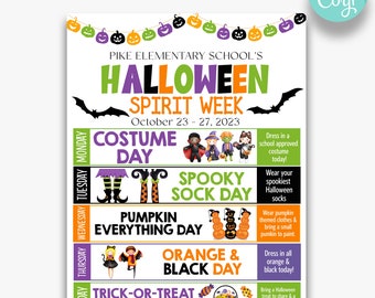 EDITABLE Halloween Spirit Week Flyer | School Halloween Dress Up Week Printable | Fall Spririt Week Planner | Halloween Week Planner