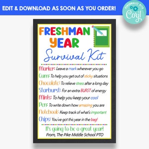 EDITABLE Freshman Year Survival Kit Gift Tags | Back To School Student Treat Tags | Printable Survival Kit Tags for Students