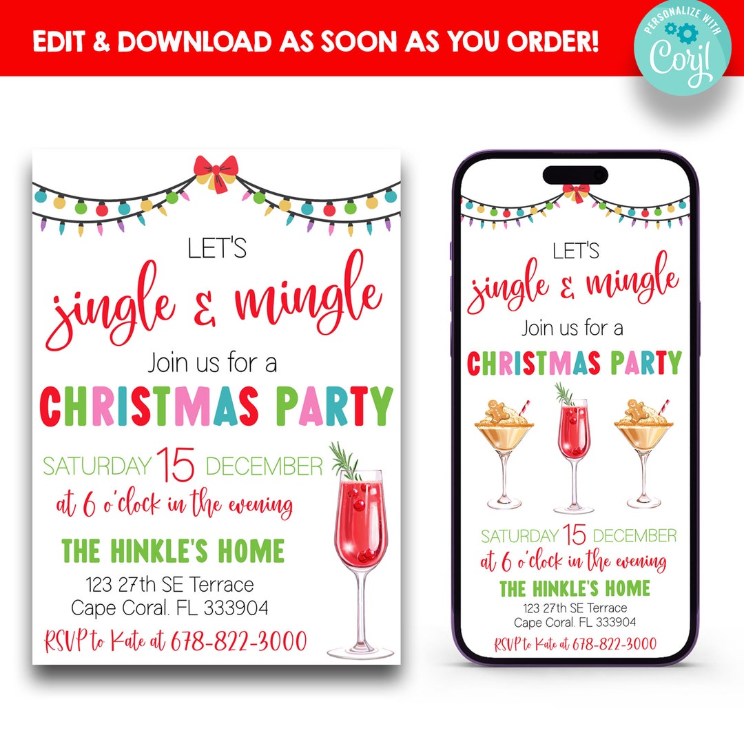 EDITABLE Jingle &amp; Mingle Christmas Party Invitation Christmas Party ...