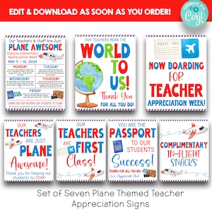 EDITABLE Plane Awesome Teacher Appreciation Week Bundle | Travel Themed Teacher Appreciation Thank You Signs | Printable Appreciation Week