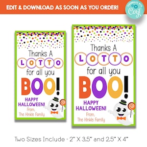 EDYTOWALNE Dzięki Lotto za wszystko, co kochasz Etykiety na prezenty z okazji Halloween | Etykieta na prezent na loterię | Etykiety zdrapki z podziękowaniami na Halloween