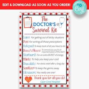Étiquette MODIFIABLE pour trousse de survie pour médecin | Idée cadeau d'appréciation du médecin | Étiquettes-cadeaux pour trousse médicale de survie | Etiquette cadeau médecin imprimable