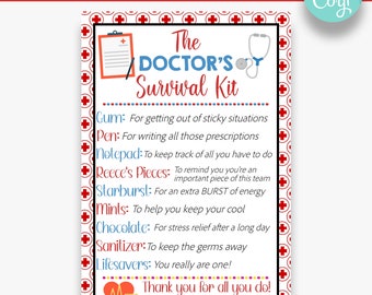 EDITABLE Doctor's Survival Kit Tag | Doctor Appreciation Gift Idea | Medical Survival Kit Gift Tags | Printable Doctor Gift Tag