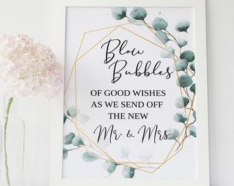 INSTANT DOWNLOAD | Eucalyptus Bubble Send-Off Printable | Printable Wedding Bubble Sign | Blow Bubbles Wedding Sign  (07-005)