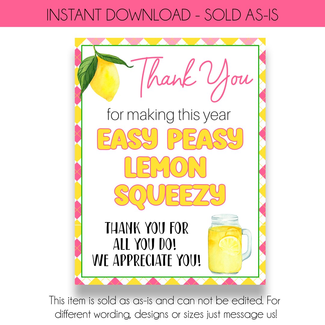 INSTANT DOWNLOAD | Thank You for Making This Year Easy Peasy Lemon ...