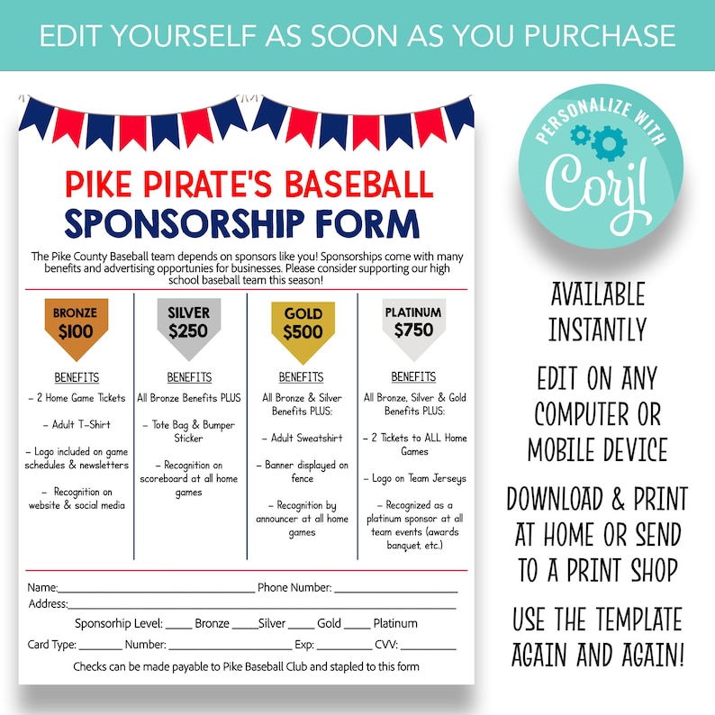 EDITABLE Baseball Sponsorship Form Baseball Membership Form Etsy EDITABLE Baseball Sponsorship Form Baseball Membership Form Etsy