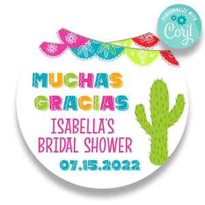 Editable Fiesta Bridal Shower Favor Labels | Muchas Gracias Round Shower Favor Tags | Printable DIY Mexican Fiesta Favors | FL169