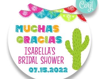 Editable Fiesta Bridal Shower Favor Labels | Muchas Gracias Round Shower Favor Tags | Printable DIY Mexican Fiesta Favors | FL169