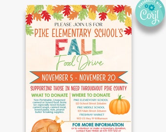 EDITABLE Fall Food Drive Flyer | Community Food Drive Fundraiser | Printable Fundraising Flyer