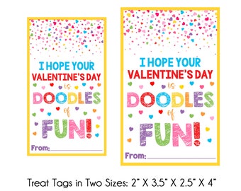INSTANT DOWNLOAD | Hope Your Valentine's Day Is Doodles of Fun Treat Tags | Sketch Pad Valentines | Printable Kids Valentine Tags | 2 Sizes!