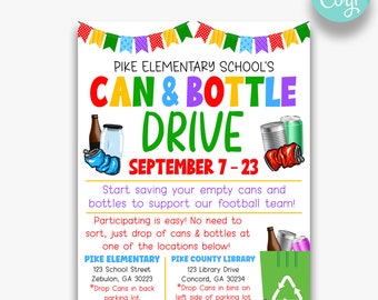 EDITABLE Bottle & Can Fundraising Drive Flyers | Reclycling Fundraiser Flyers | Can Fundraising Drive | Printagble Fundraising Flyer