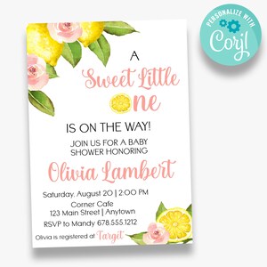 EDITABLE Lemon Themed Baby Shower Invitation | Sweet Little One Baby Shower Invite | Printable Lemon Shower Invitation | INV127