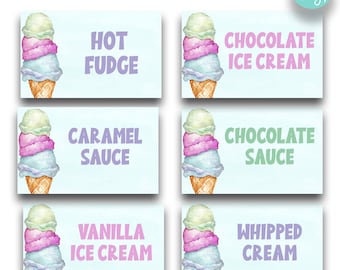 EDITABLE Ice Cream Social Signs | Ice Cream Food Tent Labels | Ice Cream Party Labels | Ice Cream Appreciation Party Labels | Food Tents