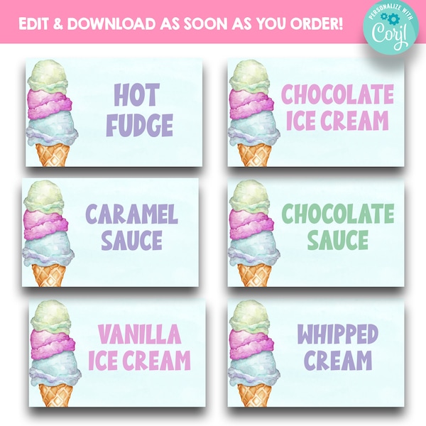EDITABLE Ice Cream Social Signs | Ice Cream Food Tent Labels | Ice Cream Party Labels | Ice Cream Appreciation Party Labels | Food Tents