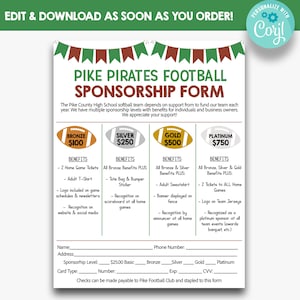 BEWERKBAAR voetbalsponsoringsformulier | Voetbal Lidmaatschapsformulier | Aanmelden voor schoolvoetbalsponsoring | Afdrukbare sportformulieren