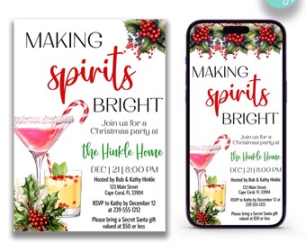 EDITABLE Making Spirits Bright Christmas Party Invitation | Christmas Cocktail Party Invite | Modern Holiday Party Invitation | Printable