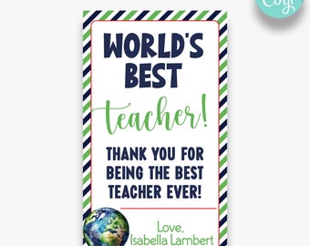 EDITABLE World's Best Teacher Rectangle Gift Tag / Etiqueta de regalo de apreciación del maestro / Etiquetas de regalo imprimibles para la apreciación del maestro