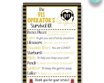 EDITABLE Black & Gold 911 Dispatcher's Survival Kit Tag | 911 Operator Thank You Gift Idea | Printable First Responder Appreciation Gift Tag