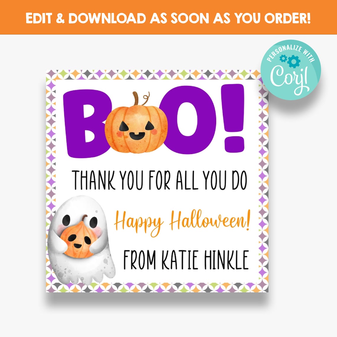EDITABLE BOO Thanks for All You Do Halloween Treat Tag | Halloween Gift ...