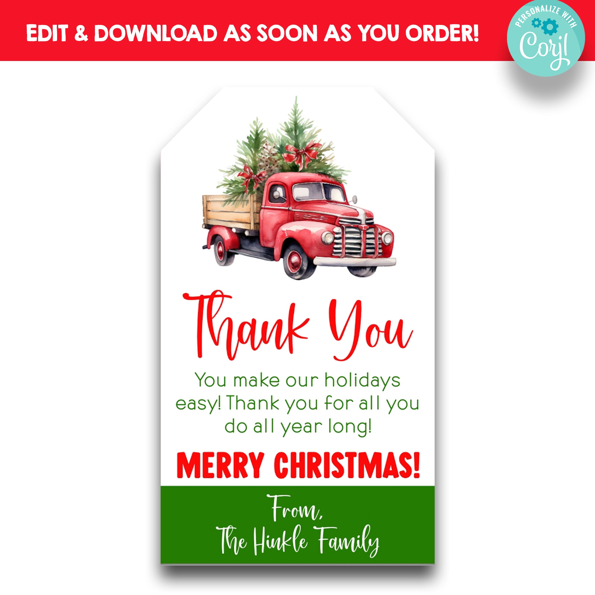EDITABLE Delivery Driver Christmas Gift Tag | Mail Carrier Christmas ...
