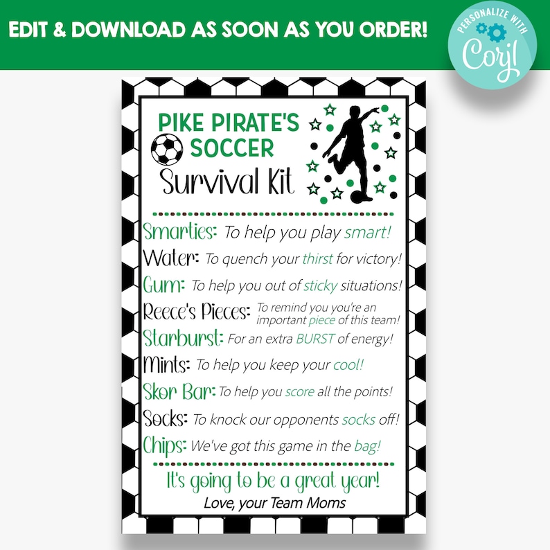 EDITABLE Soccer Team Survival Kit Cards | Soccer Team Gift Tags ...