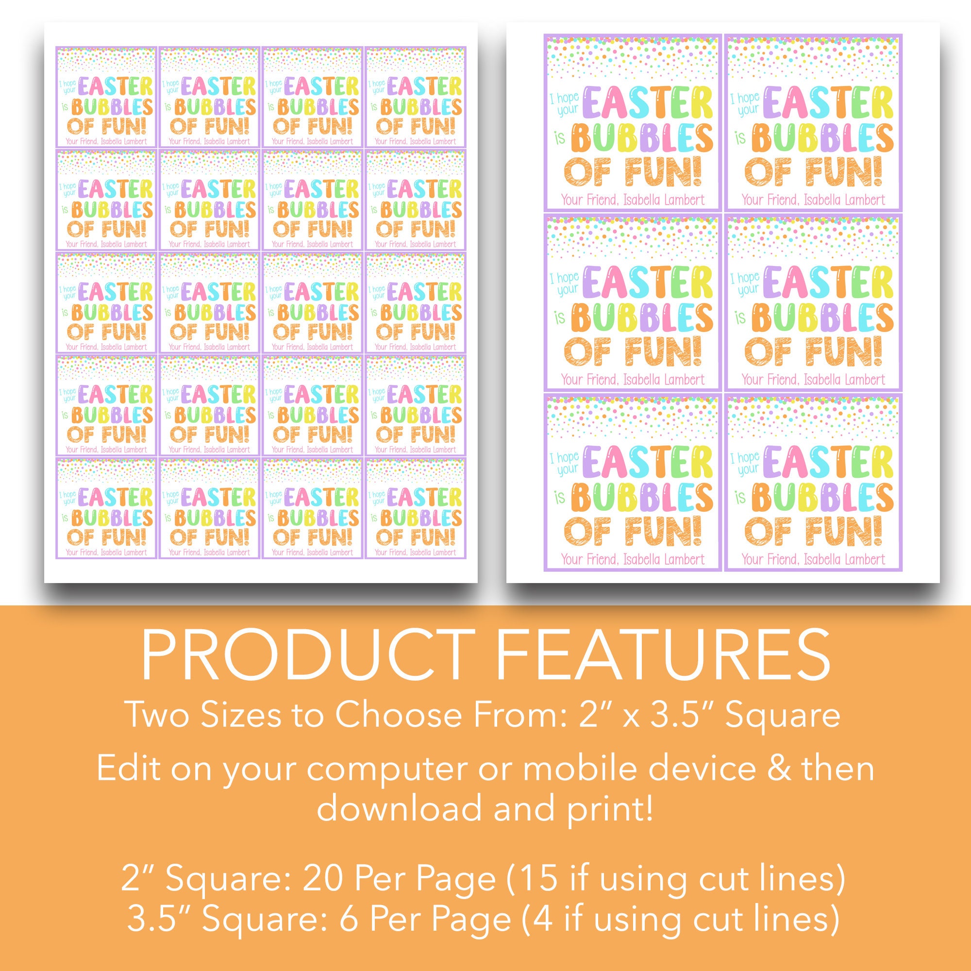 EDITABLE I Hope Your Easter is Bubbles of Fun Easter Treat Bag Tags ...