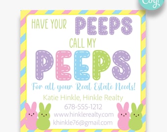 EDITABLE Have Your Peeps Call My Peeps Easter Marketing Gift Tags | Real Estate Marketing Favor Labels | Spring Real Estate Gift Labels
