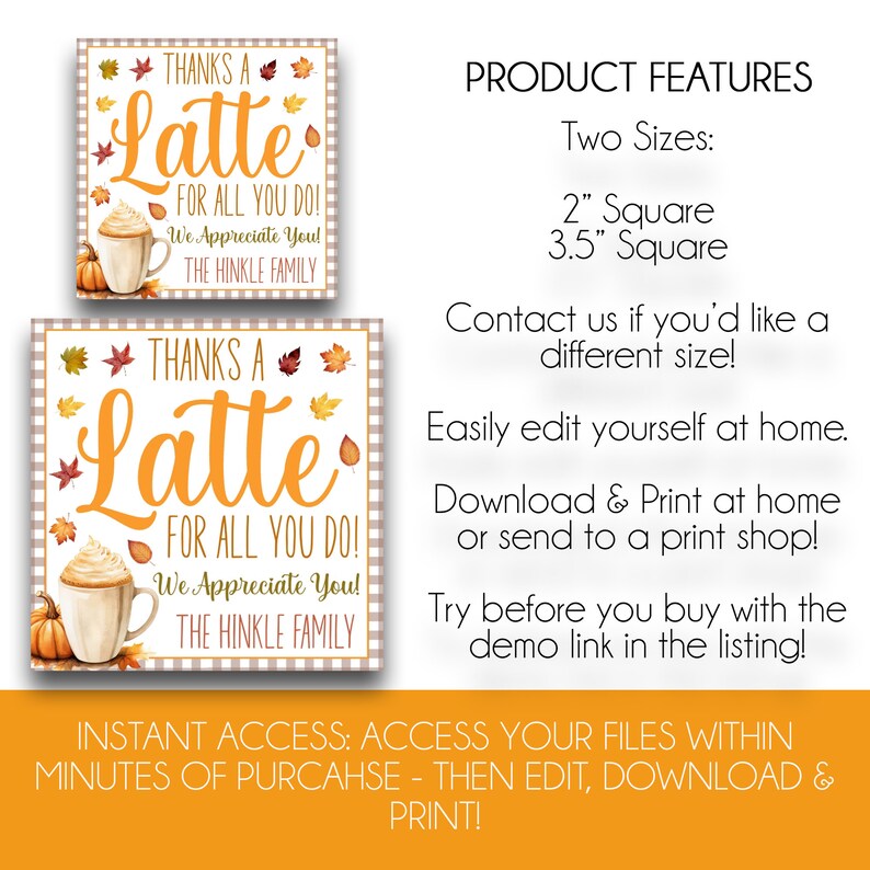 EDITABLE Thanks a Latte for All You Do Gift Tags | Thanksgiving Latte ...