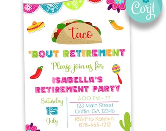 EDITABLE Taco 'Bout Retirement Invitation | Fiesta Themed Retirement Party Invitation | Printable Mexican Themed Invite | INV144