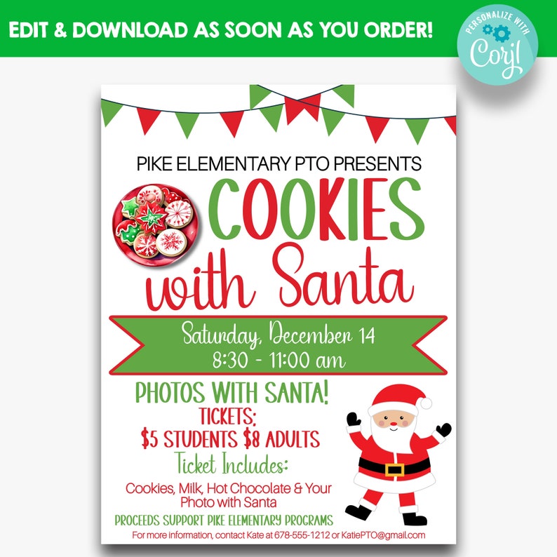 EDITABLE Christmas Cookies With Santa Flyer With Tickets | Cookies With ...