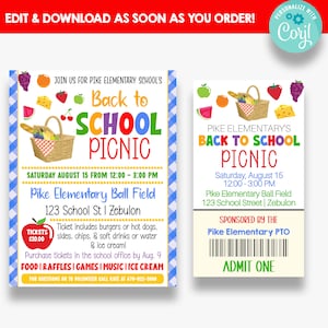 EDITIERBAR Back To School Picknick Flyer mit Bonus Tickets | Back to School Spendenaktion Flyer | Druckbarer Schulpicknick-Flyer