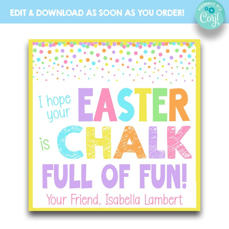 EDITABLE I Hope Your Easter is Chalk Full of Fun Easter Treat Bag Tags ...