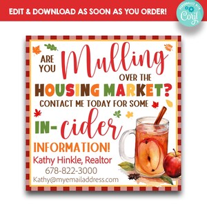 EDITABLE Hot Apple Cider Real Estate Marketing Tags | Mulling Over the Housing Market | In-Cider Information | Realtor Pop By Tags