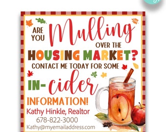 EDITABLE Hot Apple Cider Real Estate Marketing Tags | Mulling Over the Housing Market | In-Cider Information | Realtor Pop By Tags
