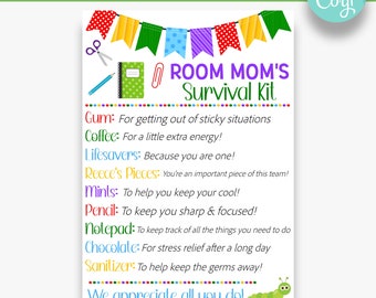 EDITABLE Room Mom's Survival Kit Tag | Back to School Room Mom Gift Idea | School Appreciation Gift Tags | Printable School Gift Tag