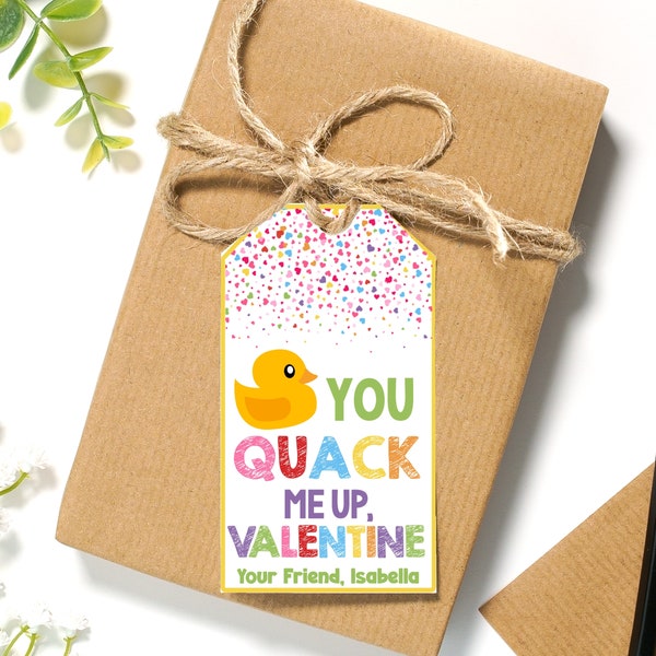 EDITABLE You Quack Me Up Valentine's Day Treat Bag Tags | Rubber Duck Valentine Tag | Printable Non Food Class Valentines