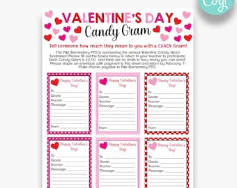 EDITABLE Valentine&#39;s Day Candy Gram Flyer | Valentine School Fundraiser Flyer | Valentine Heart Candy Gram Printable