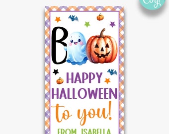 EDITABLE Boo Happy Halloween to You Rectangle Halloween Gift Bag Tags | Ghost Halloween Tag | Printable Halloween Treat Tags